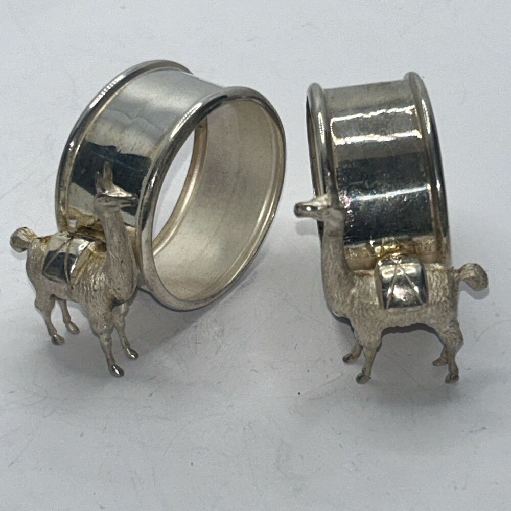Vintage set of Napkin Rings Llama Sterling Silver  .925 PERU Twisted